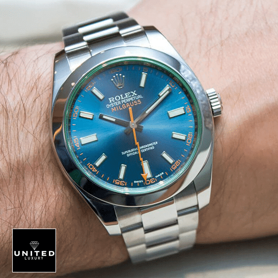 rolex_milgauss_blue_dial_green_crystal_116400GV_oyster_blue rolex_milgauss_blue_dial_green_crystal_116400GV_oyster_blue