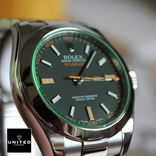 rolex_milgauss_blue_dial_green_crystal_116400GV_oyster_unitedluxury rolex_milgauss_blue_dial_green_crystal_116400GV_oyster_unitedluxury